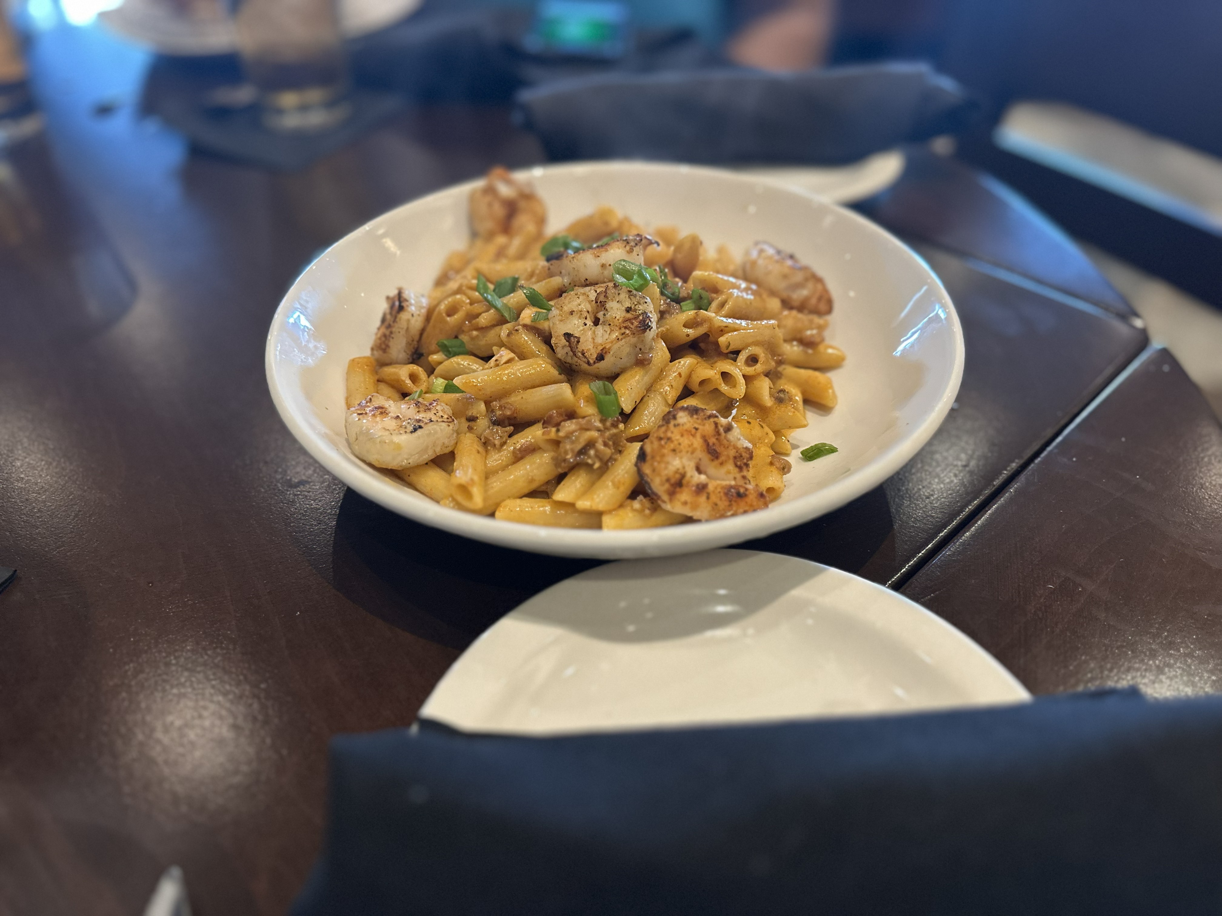 creamy pasta with shrimp at Firebirds brunch